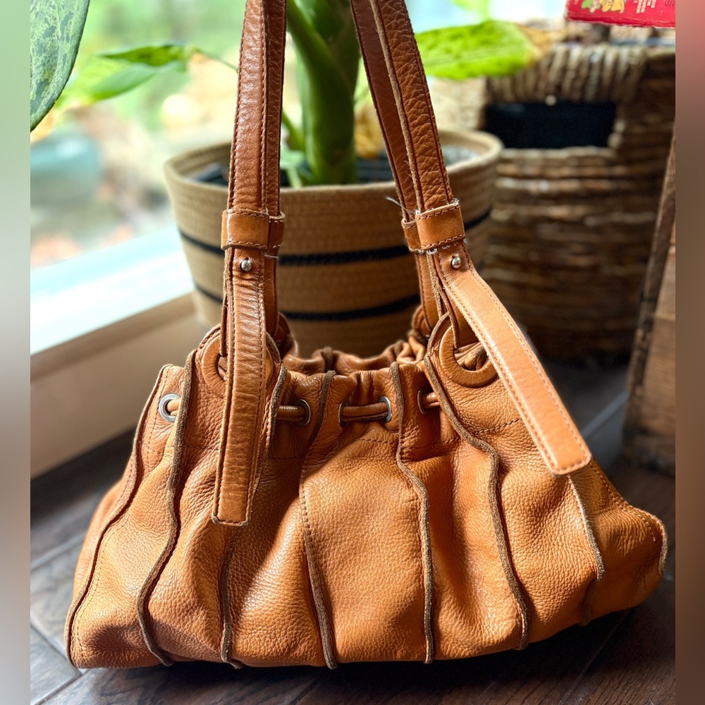 Kenneth Cole New York Tan Leather Shoulder Bag